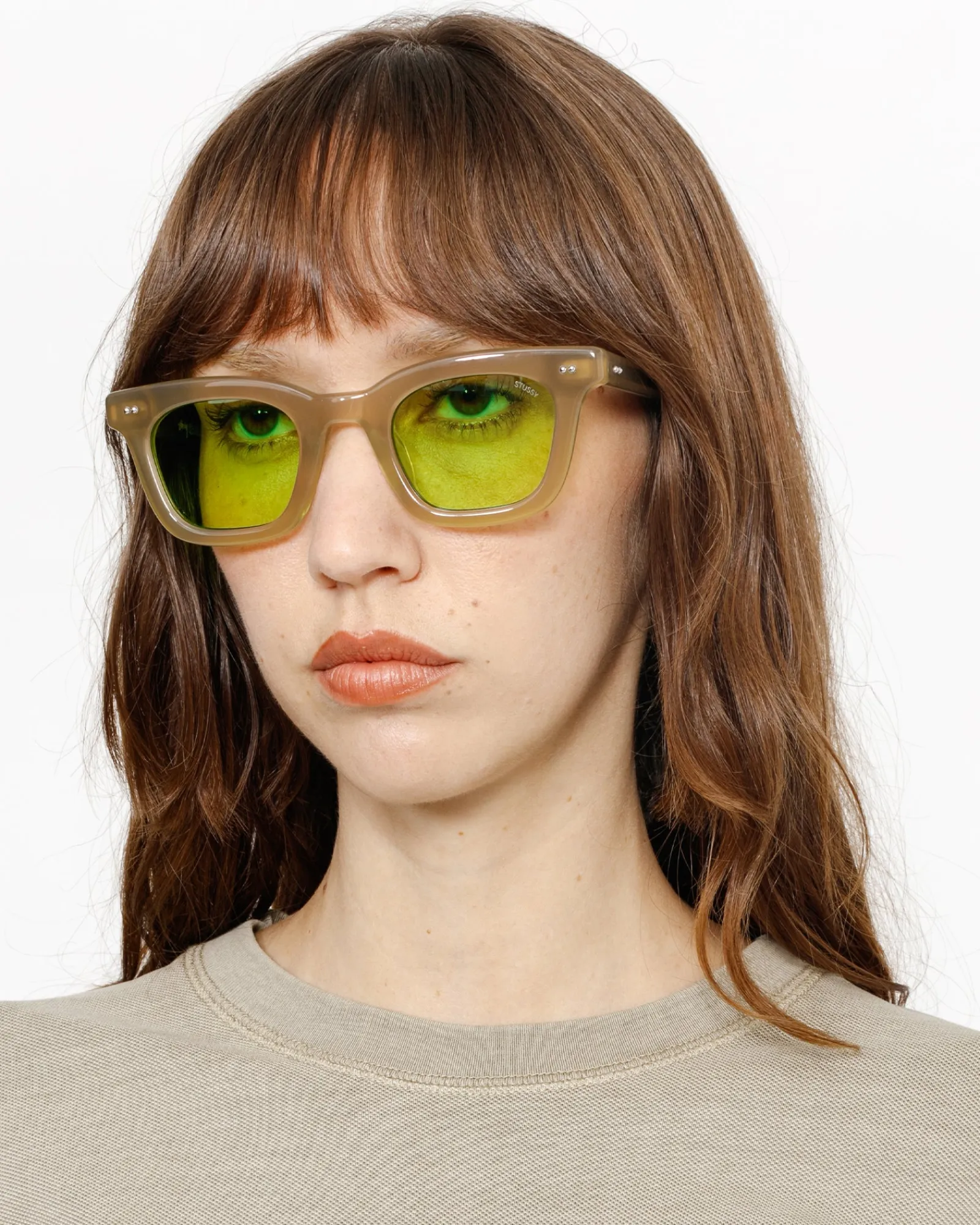 Accessories|Eyegear>Stüssy ACE SUNGLASSES Bone / Lime