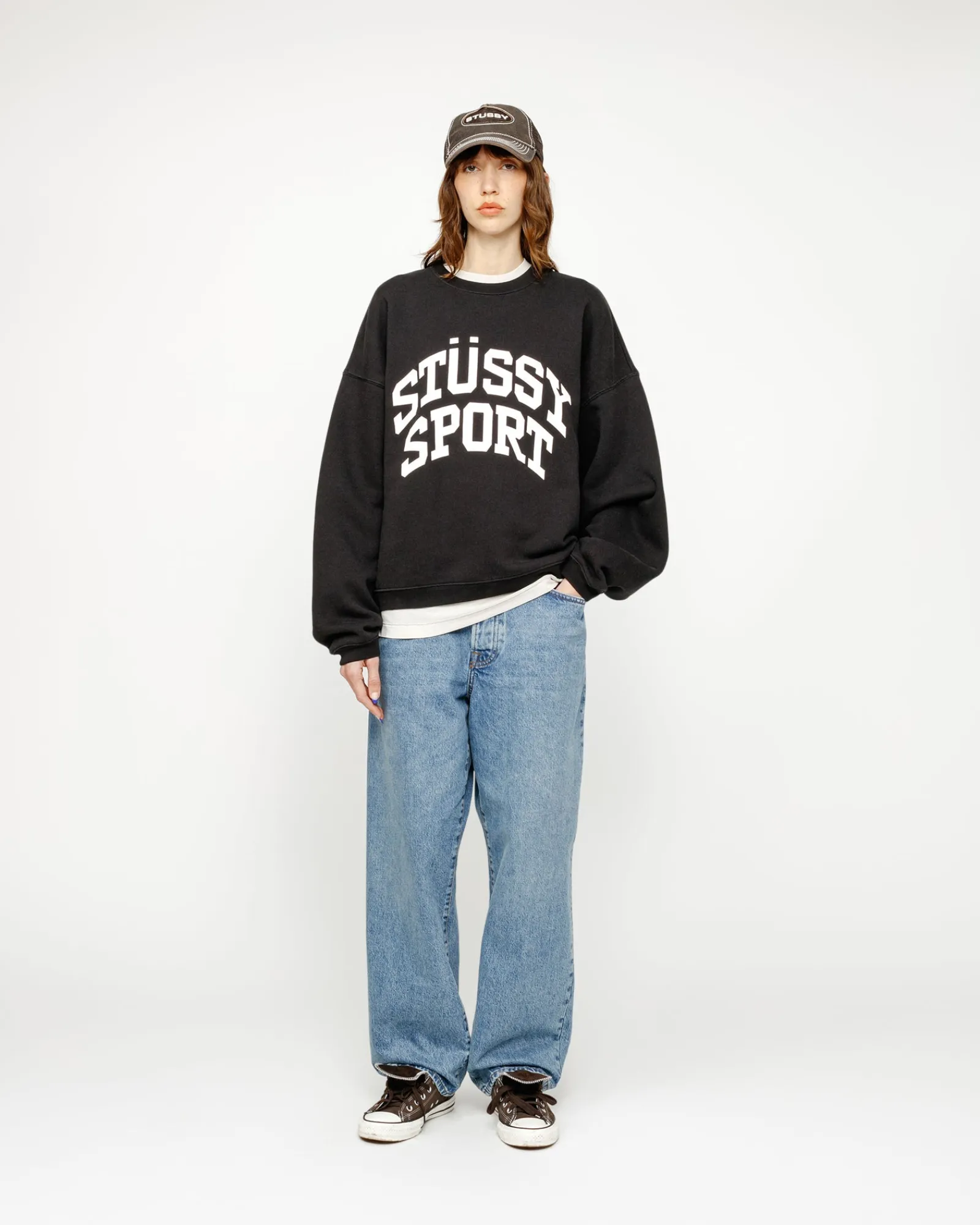 Crews>Stüssy BIG CRACKLE SPORT CREW Washed Black