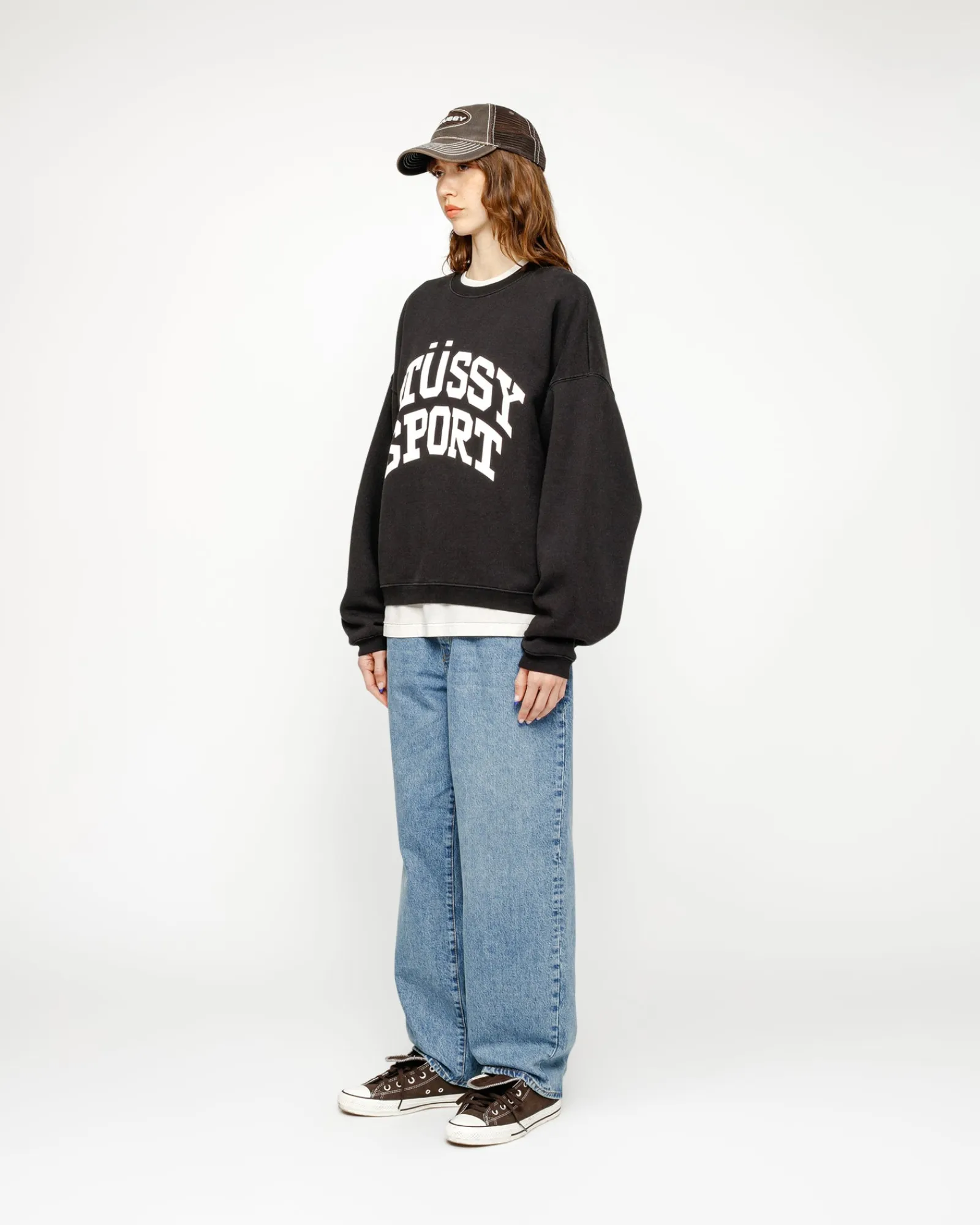Crews>Stüssy BIG CRACKLE SPORT CREW Washed Black