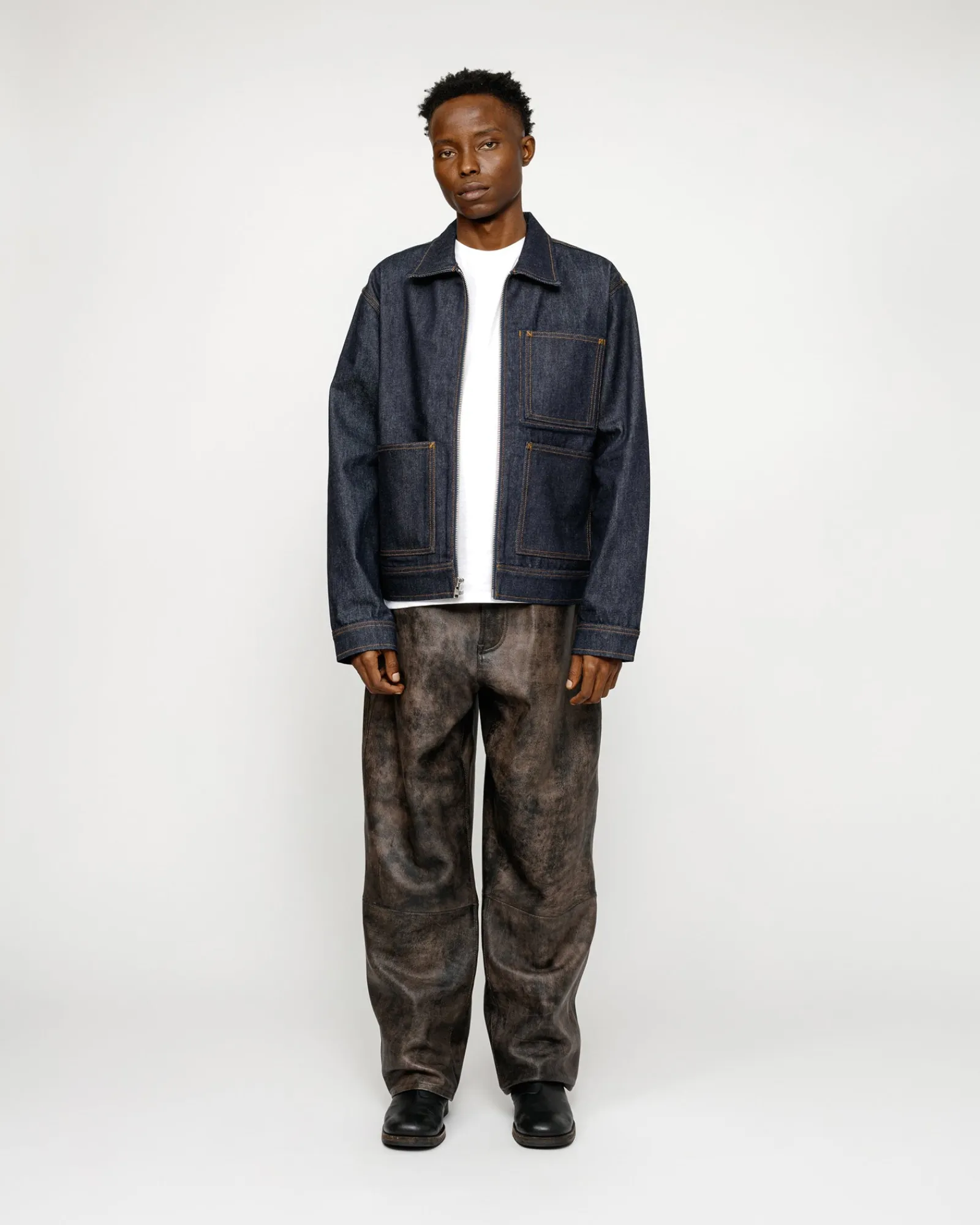Pants>Stüssy BIG OL' JEAN STONEWASHED LEATHER Black Leather