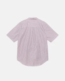 Shirts>Stüssy BOXY SS SHIRT 8 BALL STRIPE Burgundy