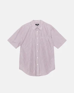 Shirts>Stüssy BOXY SS SHIRT 8 BALL STRIPE Burgundy