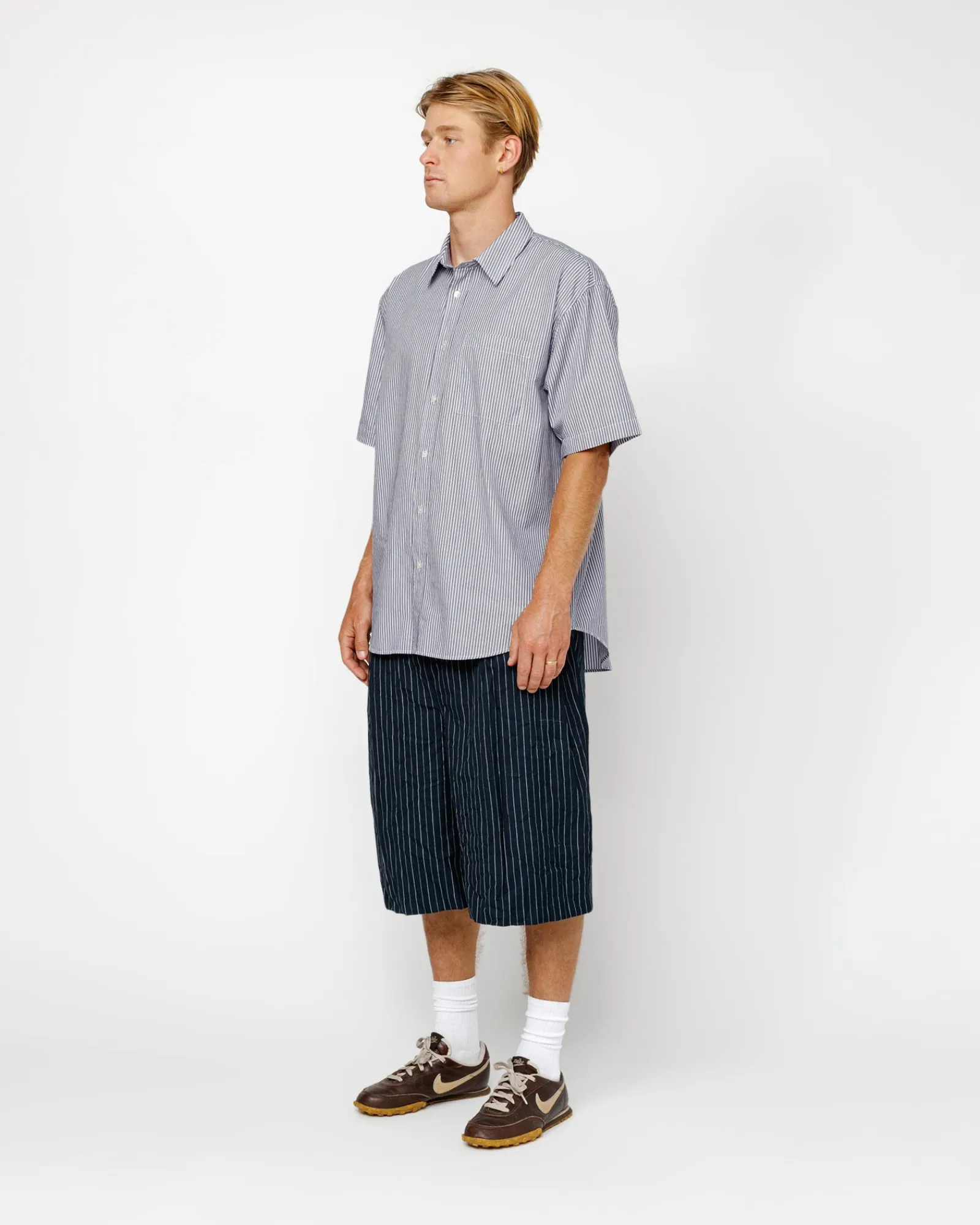 Shirts>Stüssy BOXY SS SHIRT 8 BALL STRIPE Navy