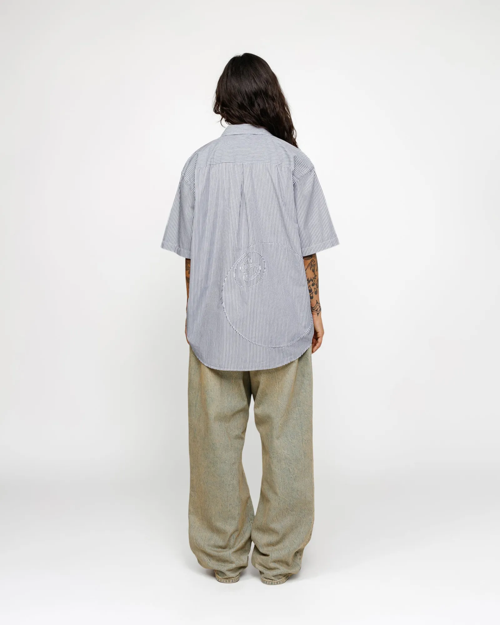 Shirts>Stüssy BOXY SS SHIRT 8 BALL STRIPE Navy