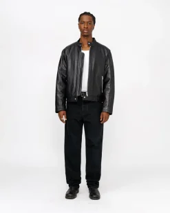 Outerwear>Stüssy CAFE RACER LEATHER JACKET Black