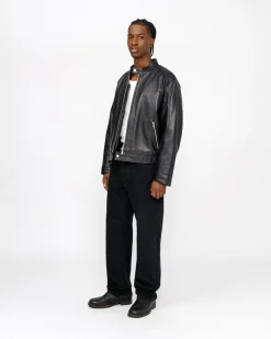Outerwear>Stüssy CAFE RACER LEATHER JACKET Black