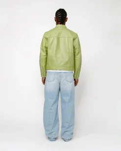 Outerwear>Stüssy CAFE RACER LEATHER JACKET Lime