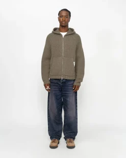 Knits>Stüssy CHUNKY KNIT ZIP HOODIE Fossil