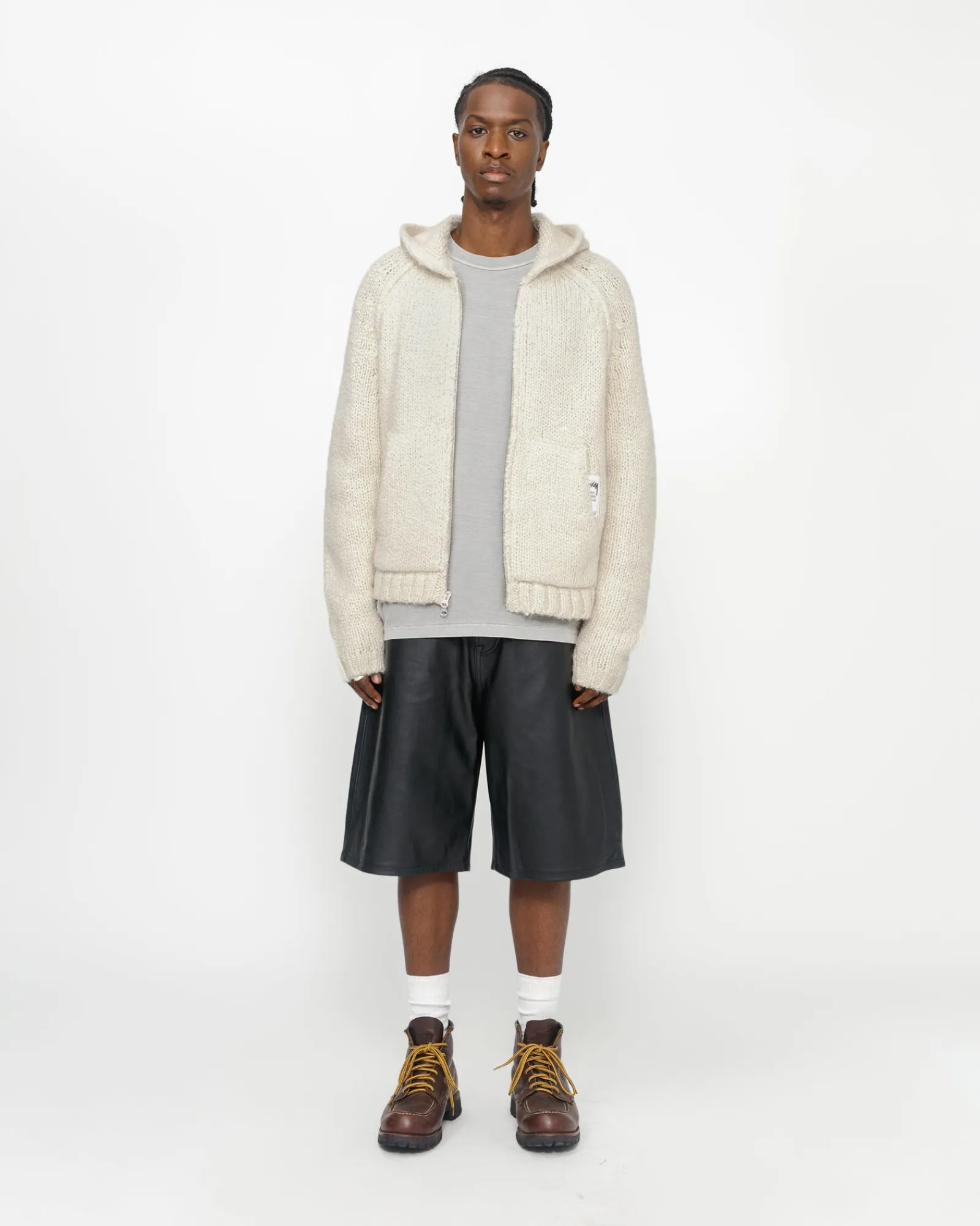 Knits>Stüssy CHUNKY KNIT ZIP HOODIE Ivory