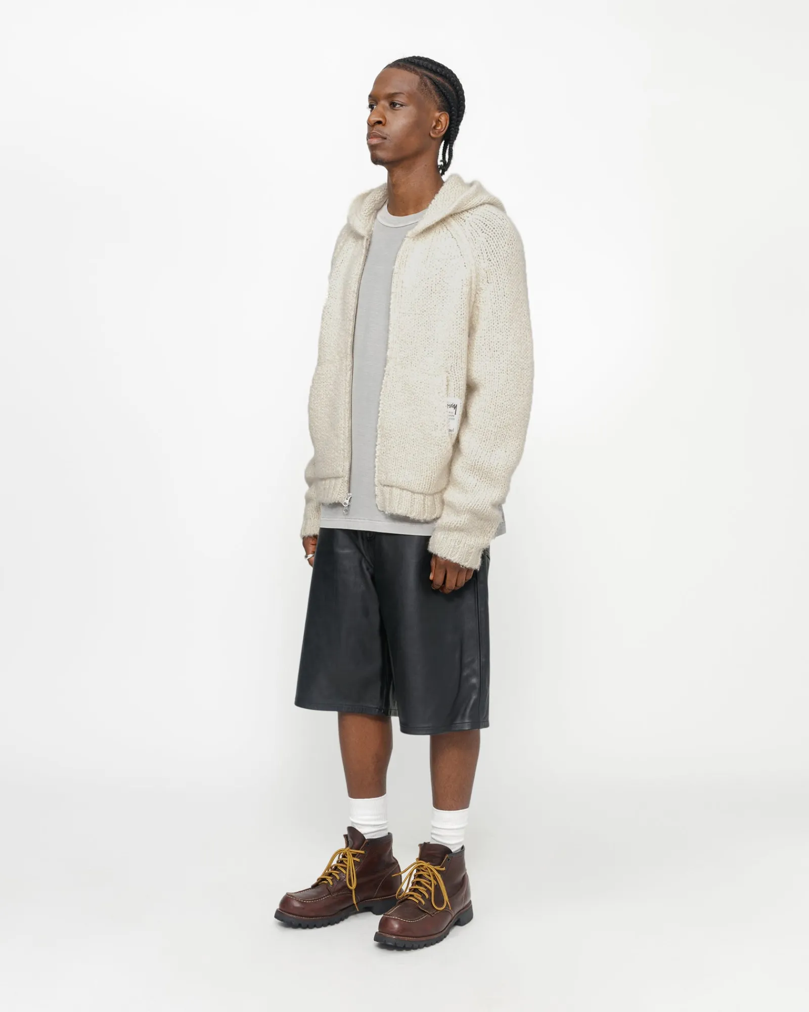 Knits>Stüssy CHUNKY KNIT ZIP HOODIE Ivory