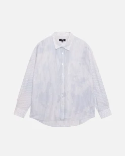 Shirts>Stüssy CLASSIC LS SHIRT BLEACHED POPLIN Blue