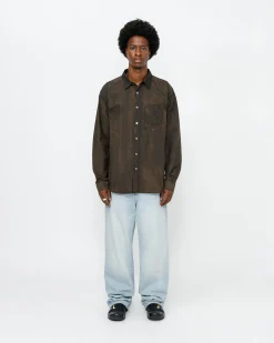Shirts>Stüssy CLASSIC LS SHIRT SPRAYED Tan