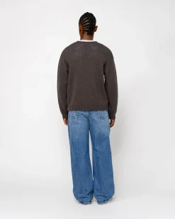 Knits>Stüssy EMBROIDERED V-NECK LOGO SWEATER Brown