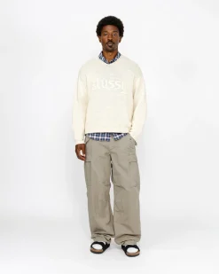Knits>Stüssy EMBROIDERED V-NECK LOGO SWEATER Natural