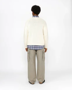 Knits>Stüssy EMBROIDERED V-NECK LOGO SWEATER Natural