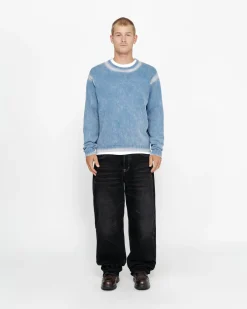 Knits>Stüssy FADED COTTON KNIT CREW Blue