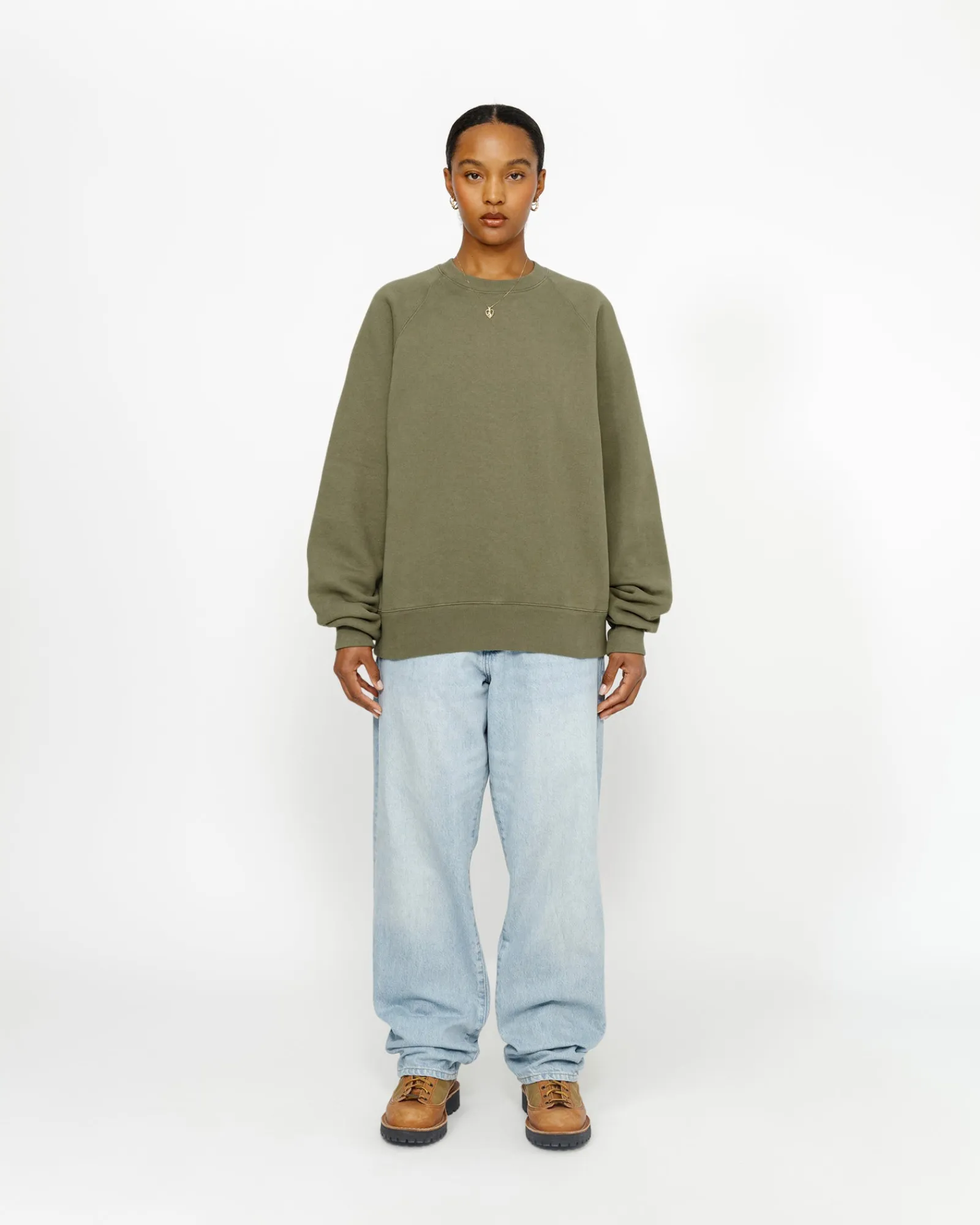 Crews>Stüssy FLEECE RAGLAN CREW Olive