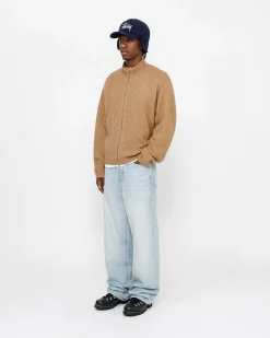 Knits>Stüssy FULL ZIP BRUSHED MERINO SWEATER Camel