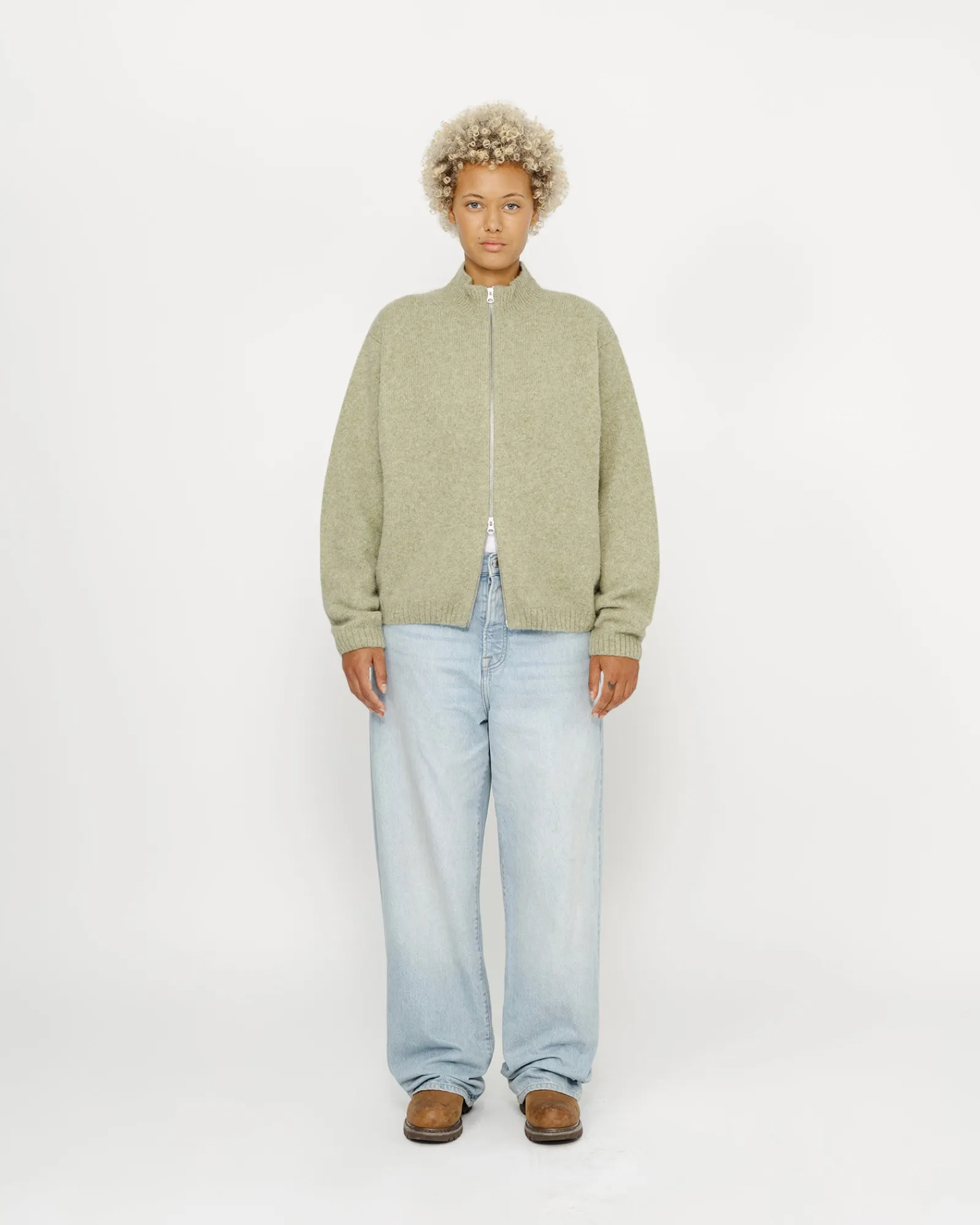 Knits>Stüssy FULL ZIP BRUSHED MERINO SWEATER Sage