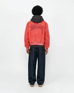 Outerwear>Stüssy GHOST LOGO CANVAS VARSITY JACKET Red