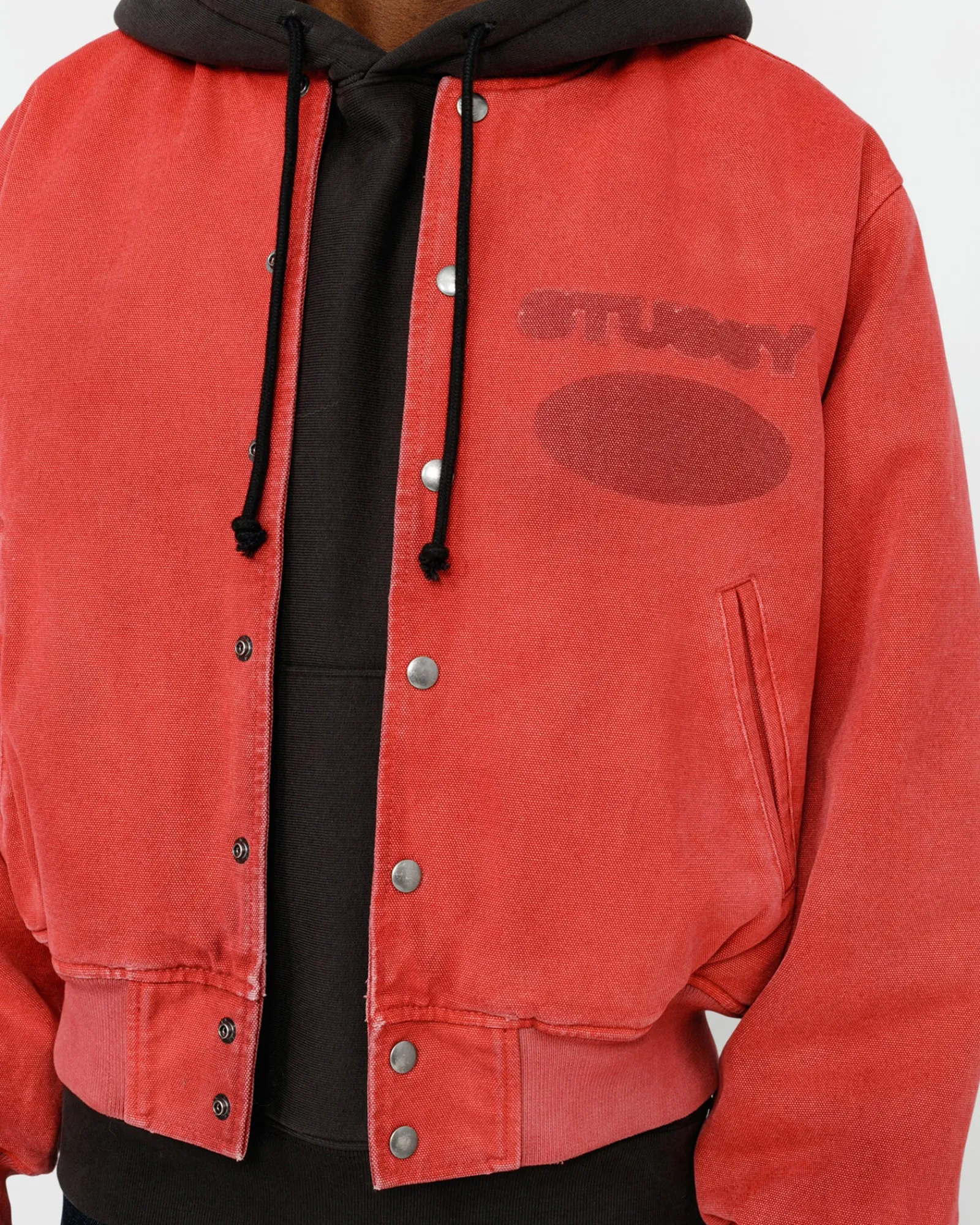 Outerwear>Stüssy GHOST LOGO CANVAS VARSITY JACKET Red