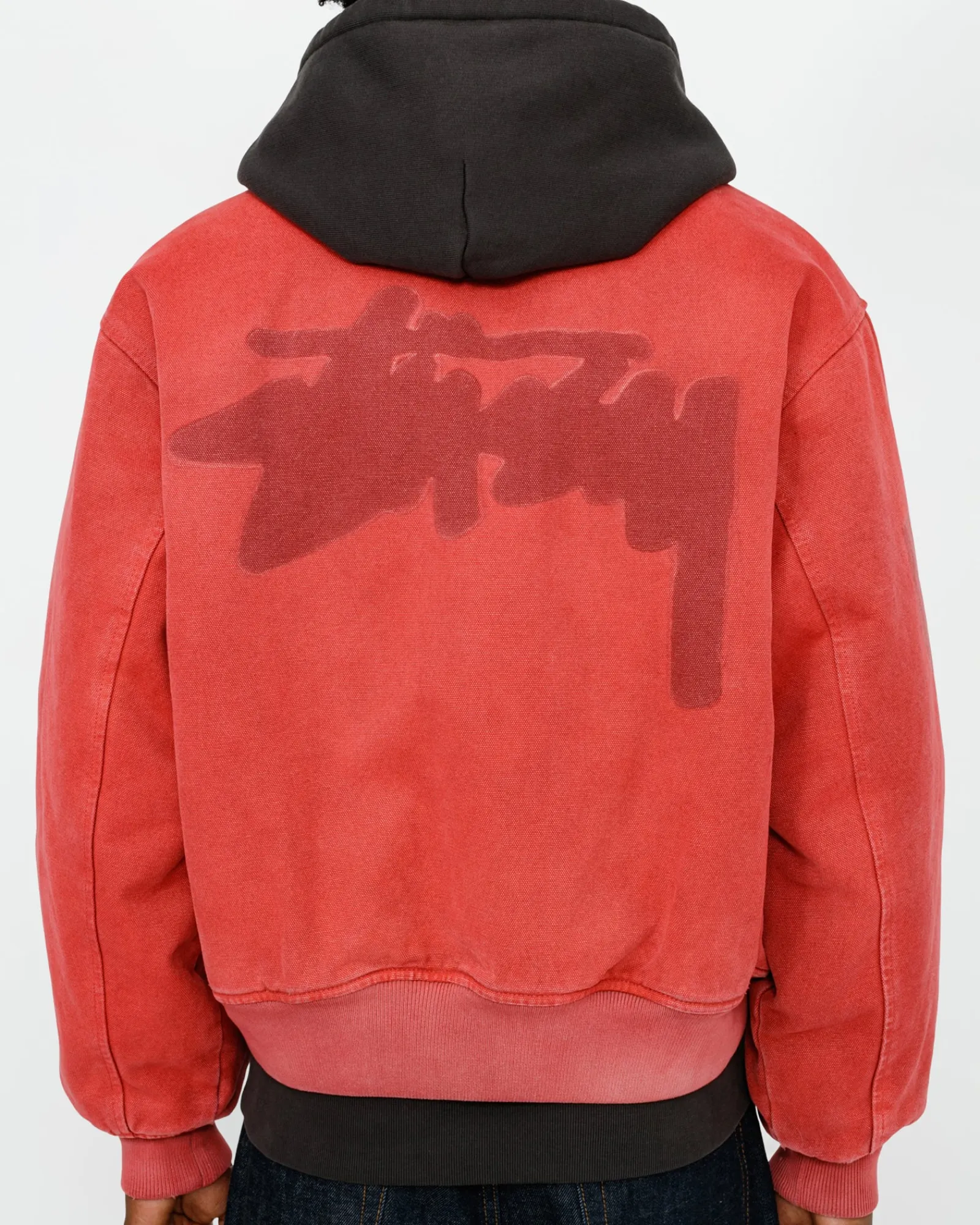 Outerwear>Stüssy GHOST LOGO CANVAS VARSITY JACKET Red