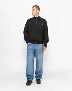 Knits>Stüssy HALF ZIP MOCK NECK SWEATER Black