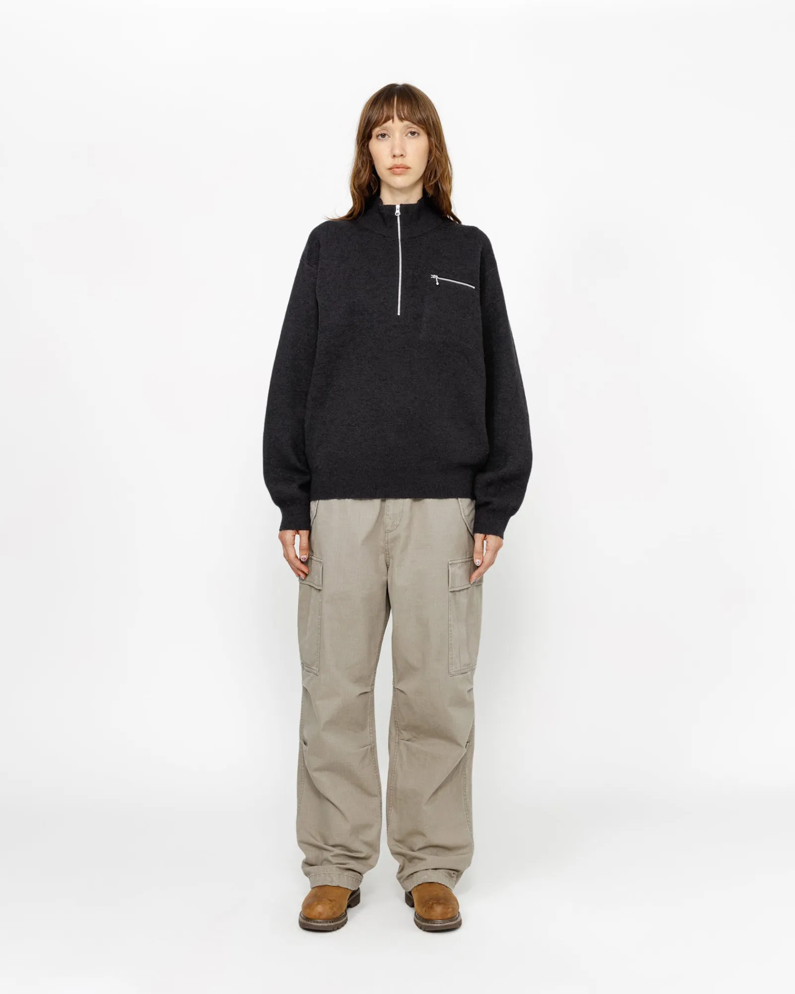 Knits>Stüssy HALF ZIP MOCK NECK SWEATER Black