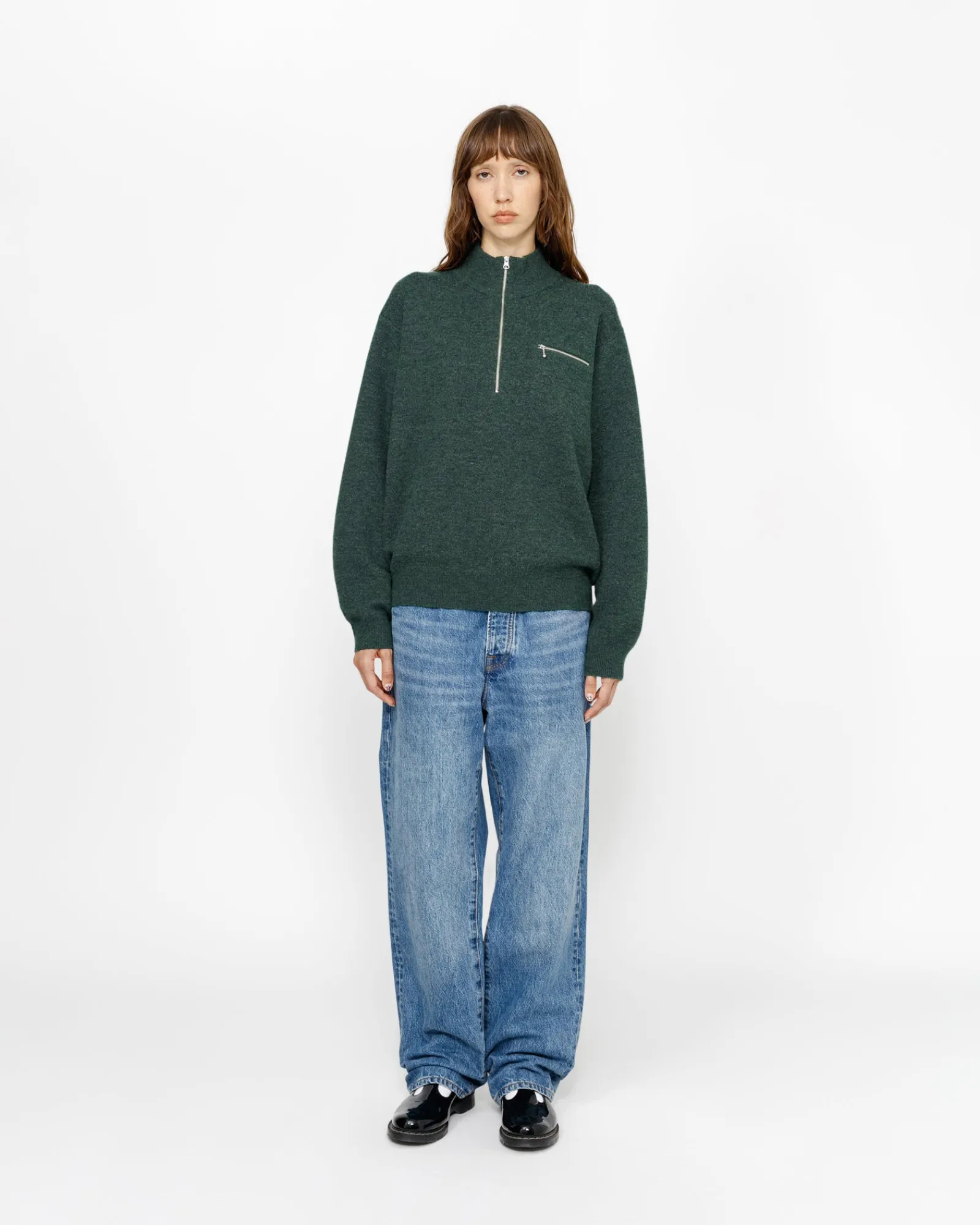 Knits>Stüssy HALF ZIP MOCK NECK SWEATER Dark Green