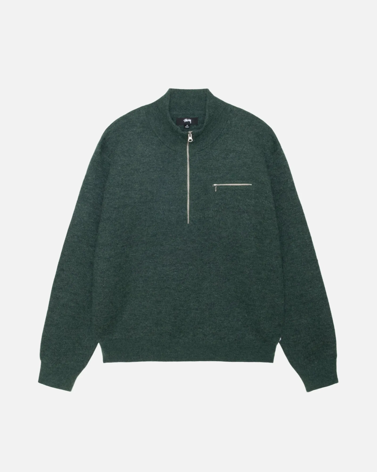 Knits>Stüssy HALF ZIP MOCK NECK SWEATER Dark Green