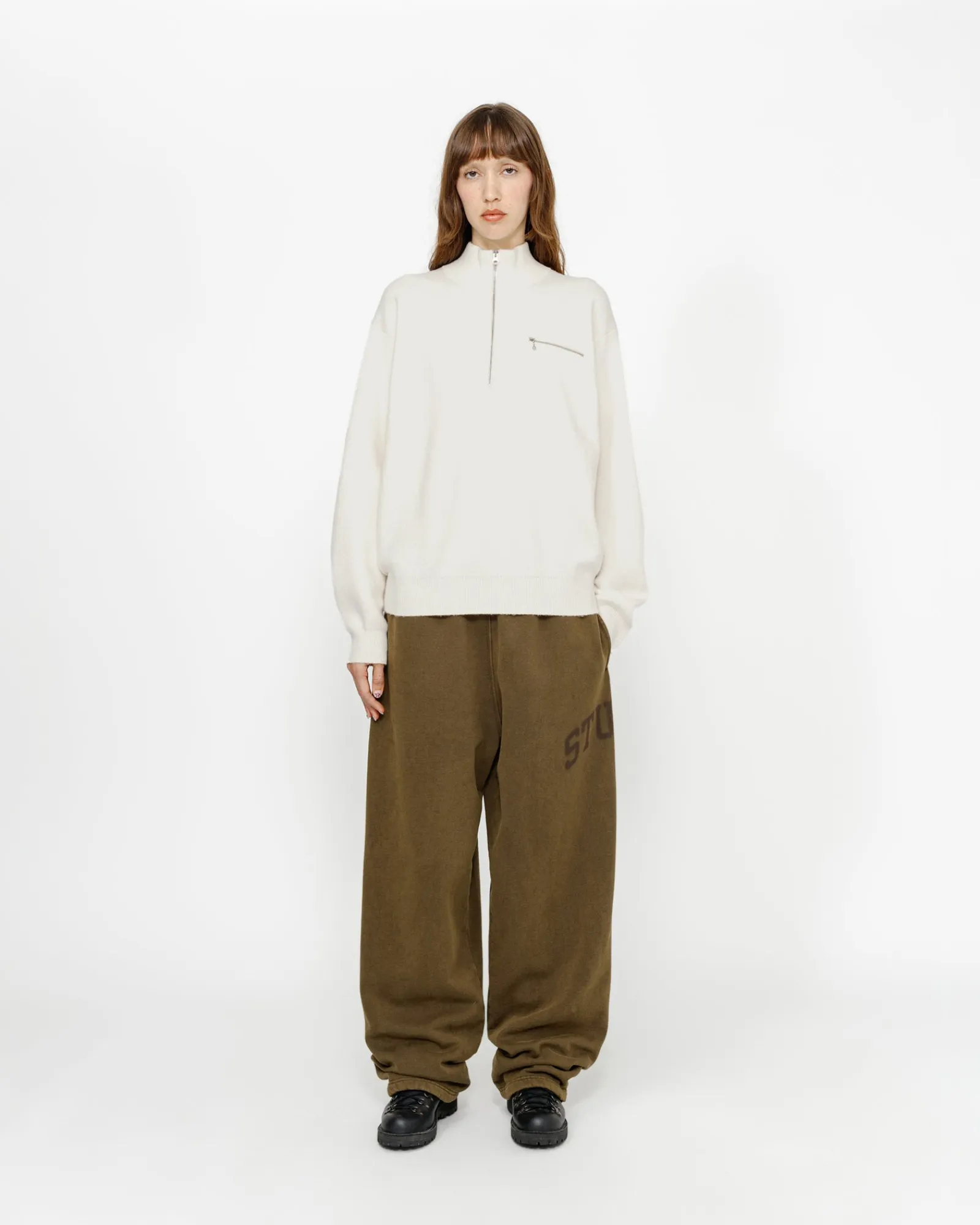Knits>Stüssy HALF ZIP MOCK NECK SWEATER Ivory