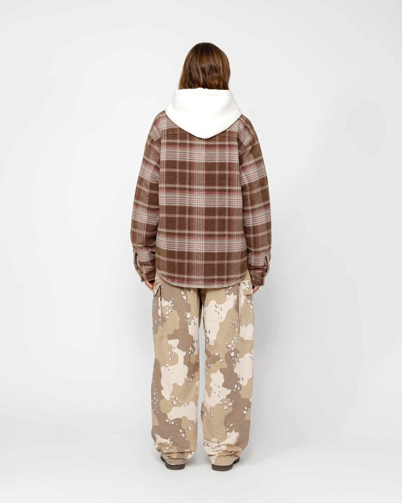 Shirts|Outerwear>Stüssy HEAVY WASHED PLAID SHIRT Brown