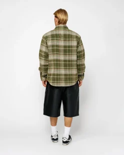 Shirts|Outerwear>Stüssy HEAVY WASHED PLAID SHIRT Green