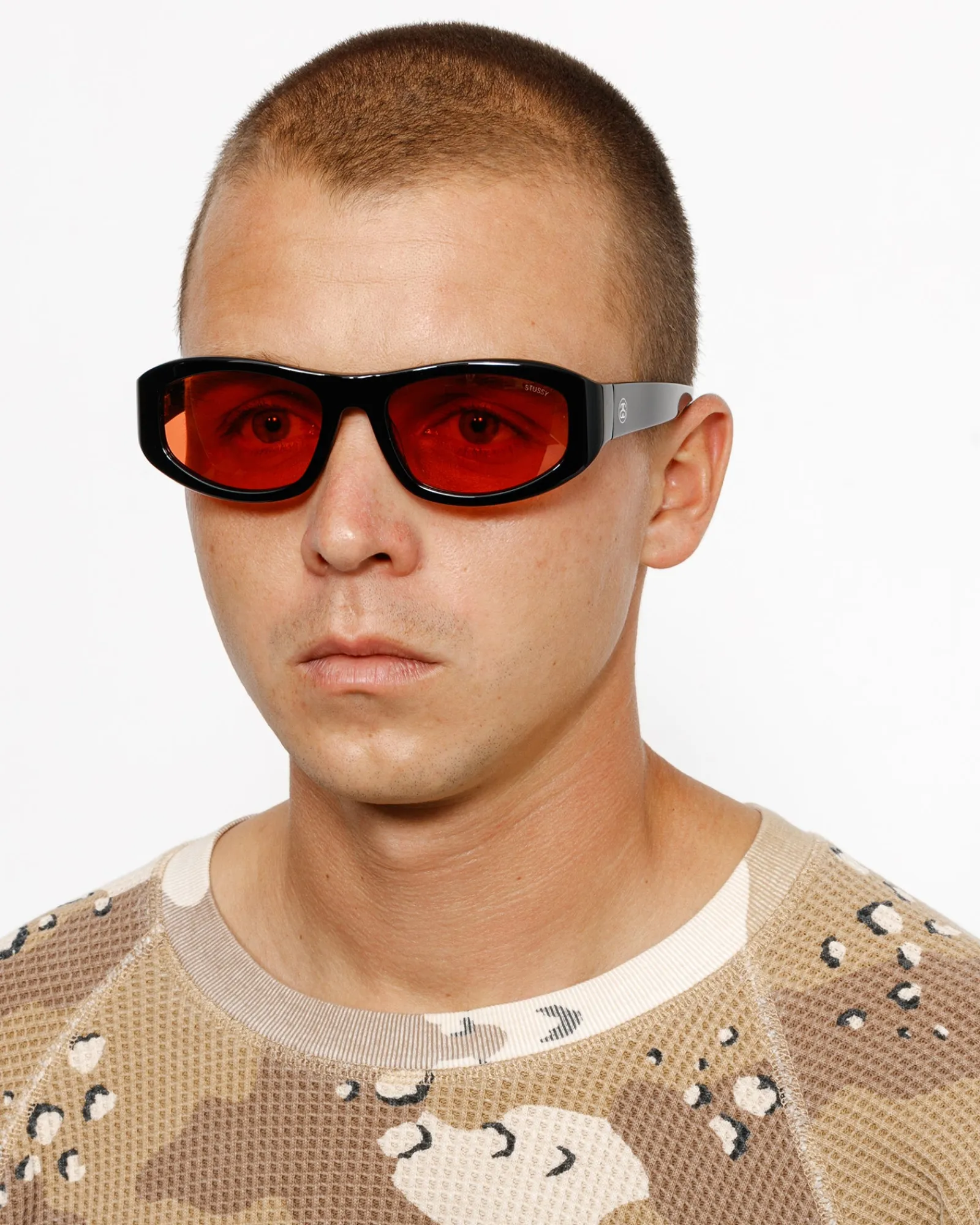 Accessories|Eyegear>Stüssy LANDON SUNGLASSES Black/Crimson Red Lens