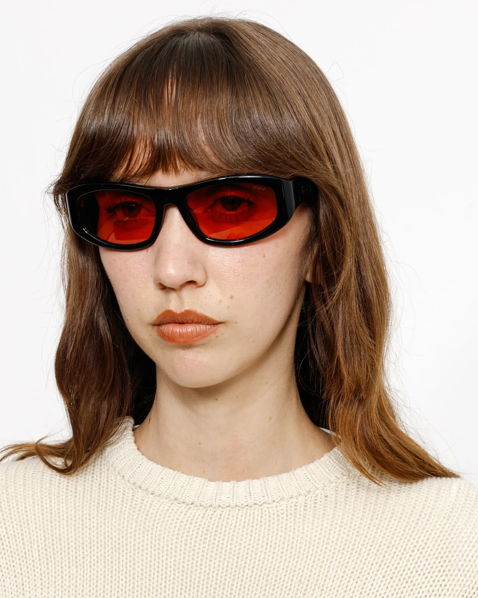 Accessories|Eyegear>Stüssy LANDON SUNGLASSES Black/Crimson Red Lens