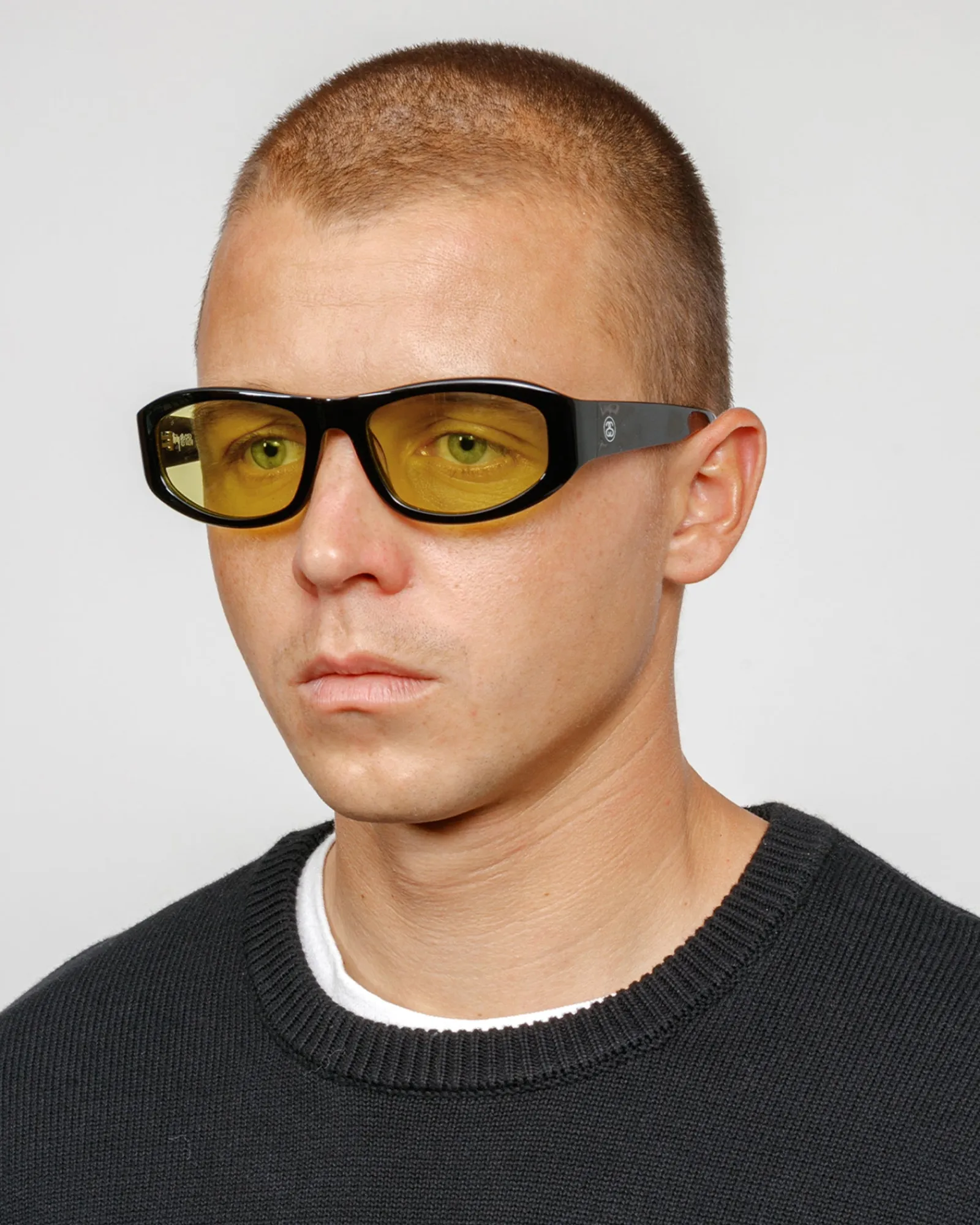Accessories|Eyegear>Stüssy LANDON SUNGLASSES Black / Yellow Lens