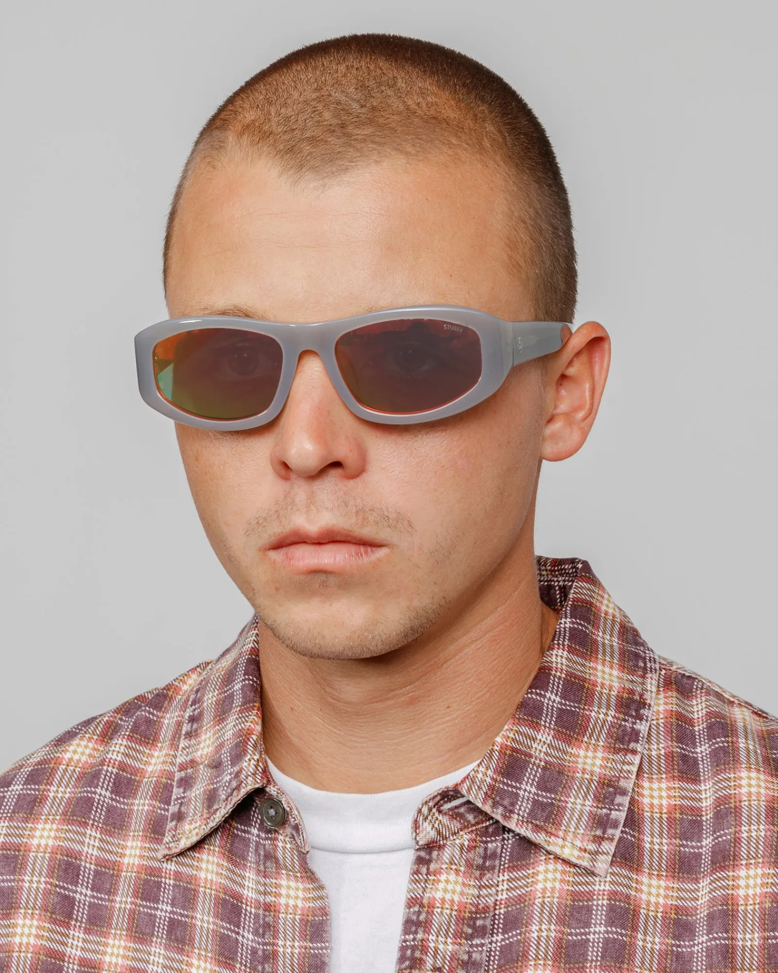 Accessories|Eyegear>Stüssy LANDON SUNGLASSES Grey / Silver Flare Lens