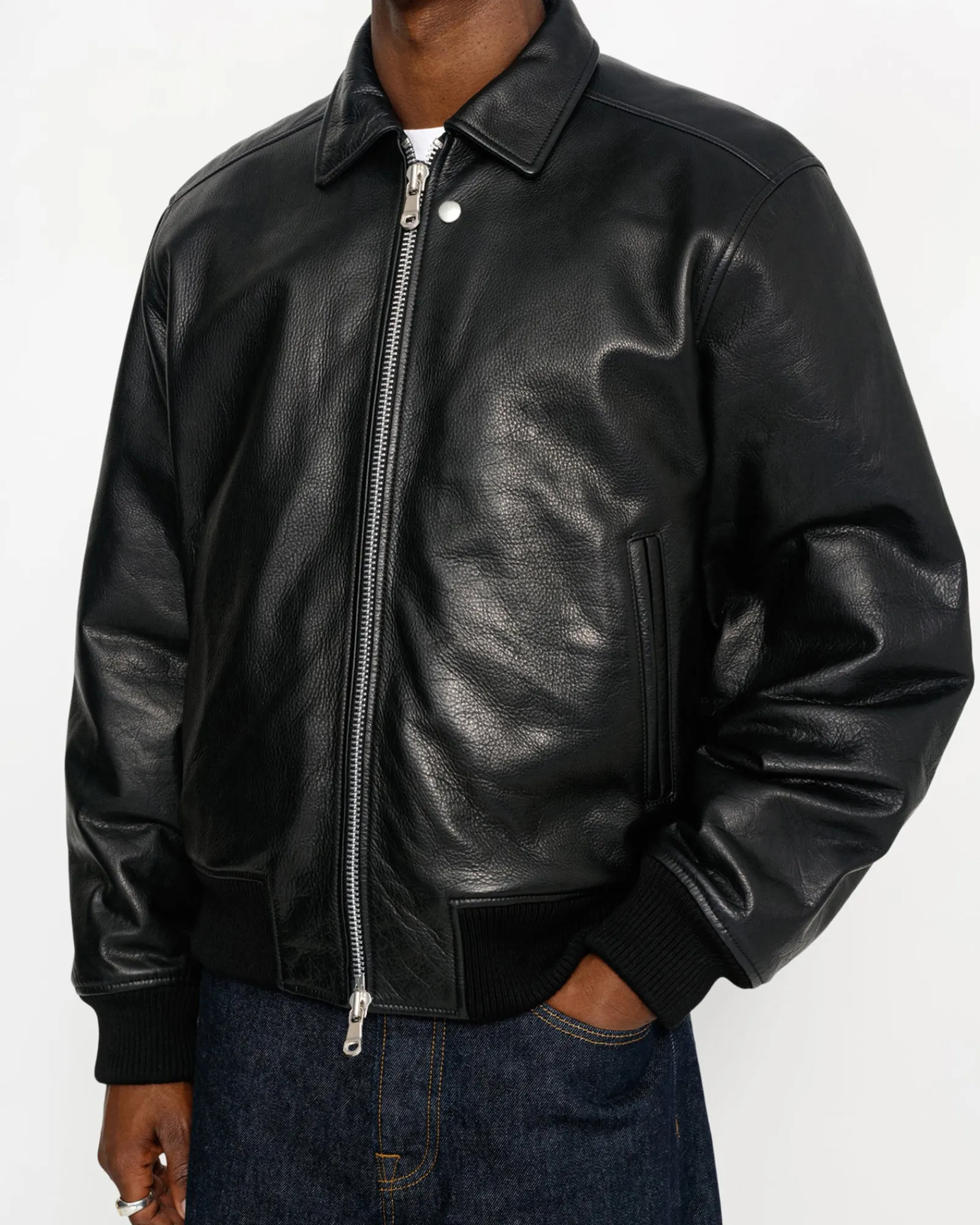 outerwear> leather flight jacket black - Shawn Streetwear