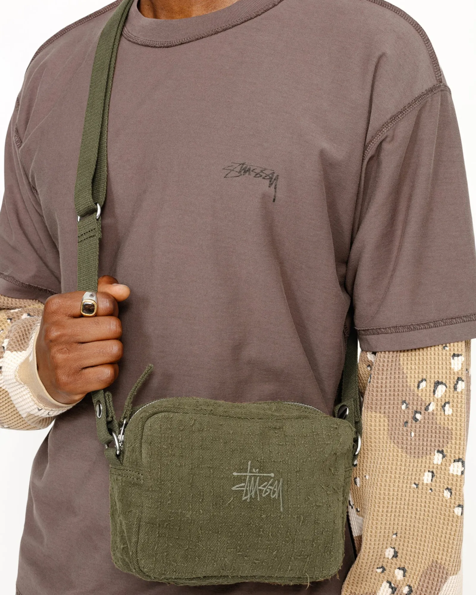 Accessories>Stüssy NEEDLE PUNCH SIDE POUCH Olive