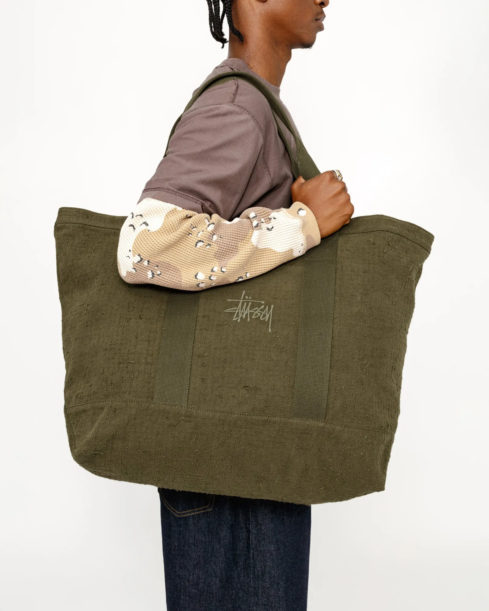 Accessories>Stüssy NEEDLE PUNCH XL TOTE BAG Olive
