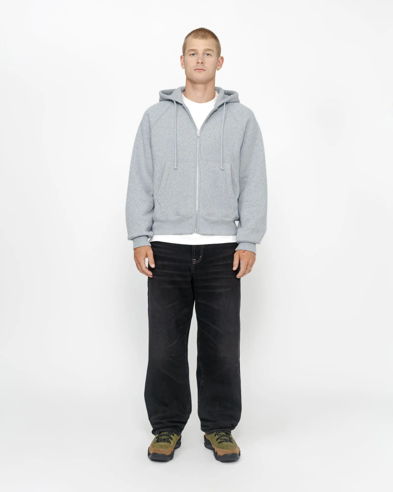 Hoodies>Stüssy RAGLAN ZIP HOODIE Grey Heather