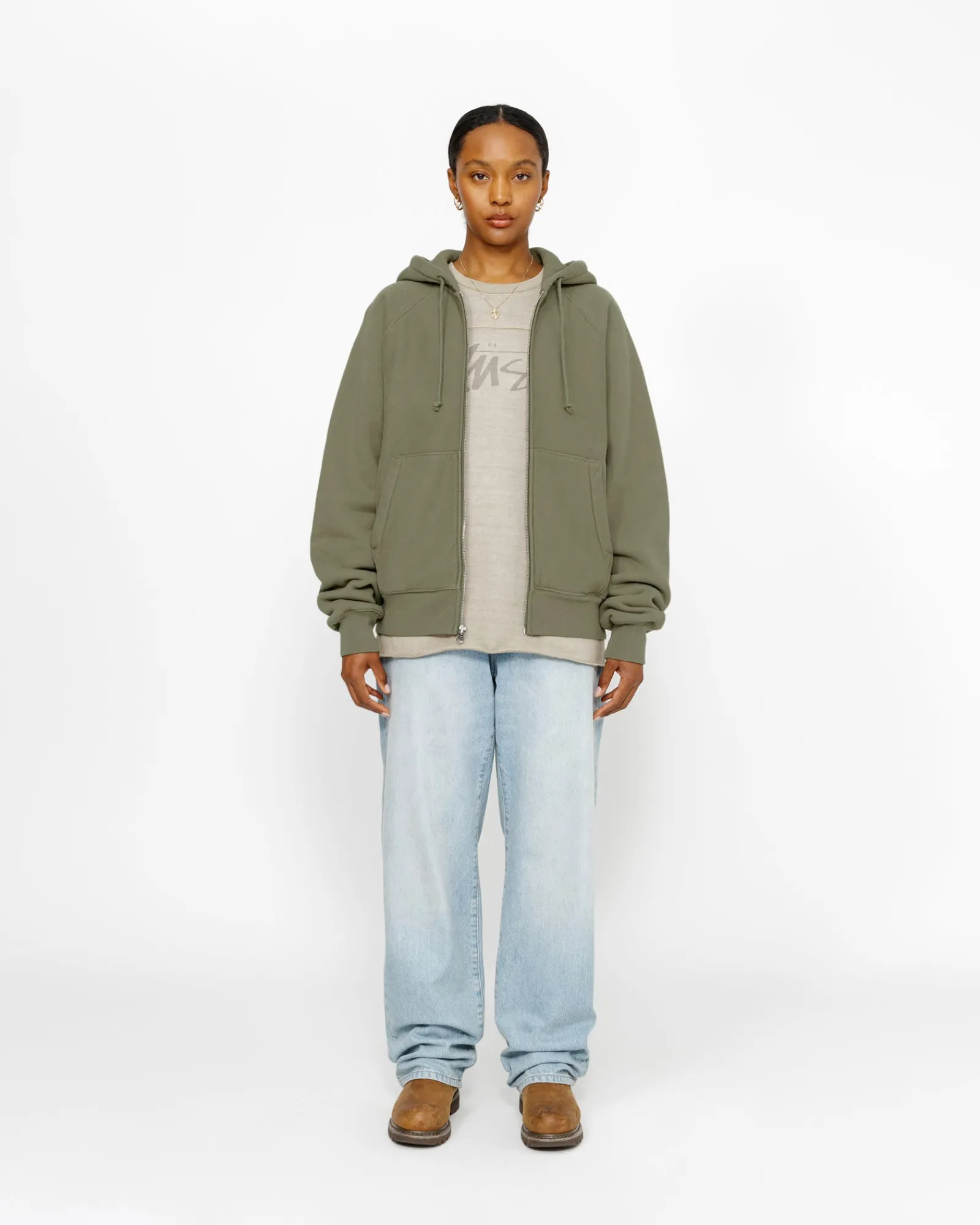 Hoodies>Stüssy RAGLAN ZIP HOODIE Olive