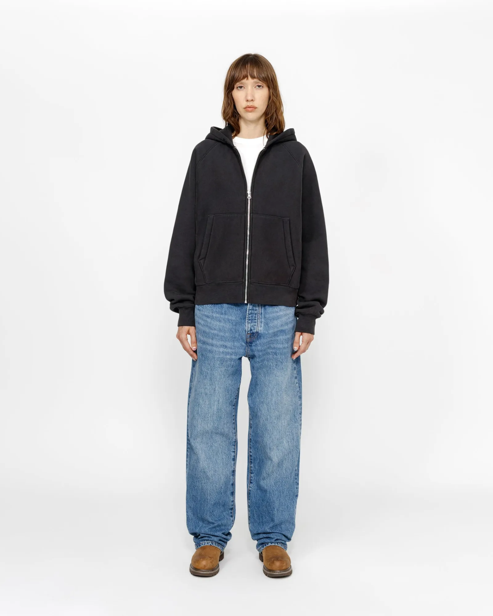 Hoodies>Stüssy RAGLAN ZIP HOODIE Washed Black