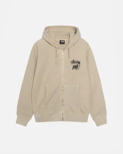 Hoodies>Stüssy RASTA LION ZIP HOODIE PIGMENT DYED Khaki
