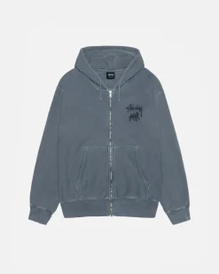 Hoodies>Stüssy RASTA LION ZIP HOODIE PIGMENT DYED Navy