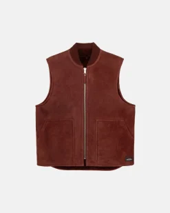 Outerwear>Stüssy REVERSIBLE SHEARLING WORKGEAR VEST Burgundy