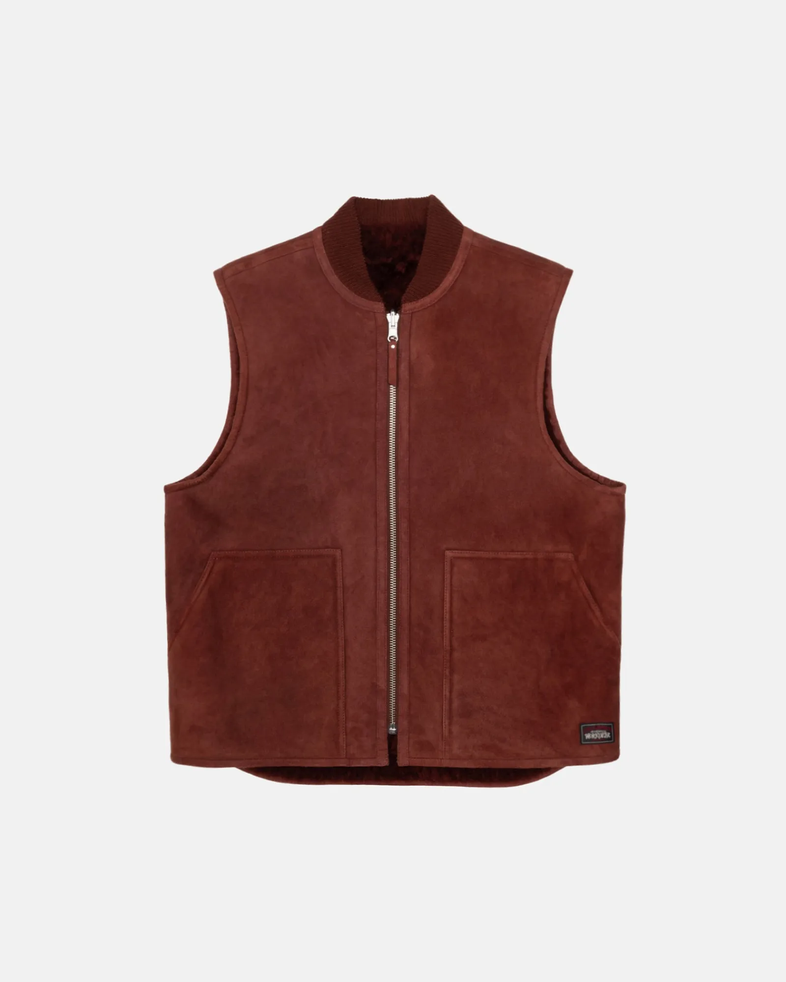 Outerwear>Stüssy REVERSIBLE SHEARLING WORKGEAR VEST Burgundy