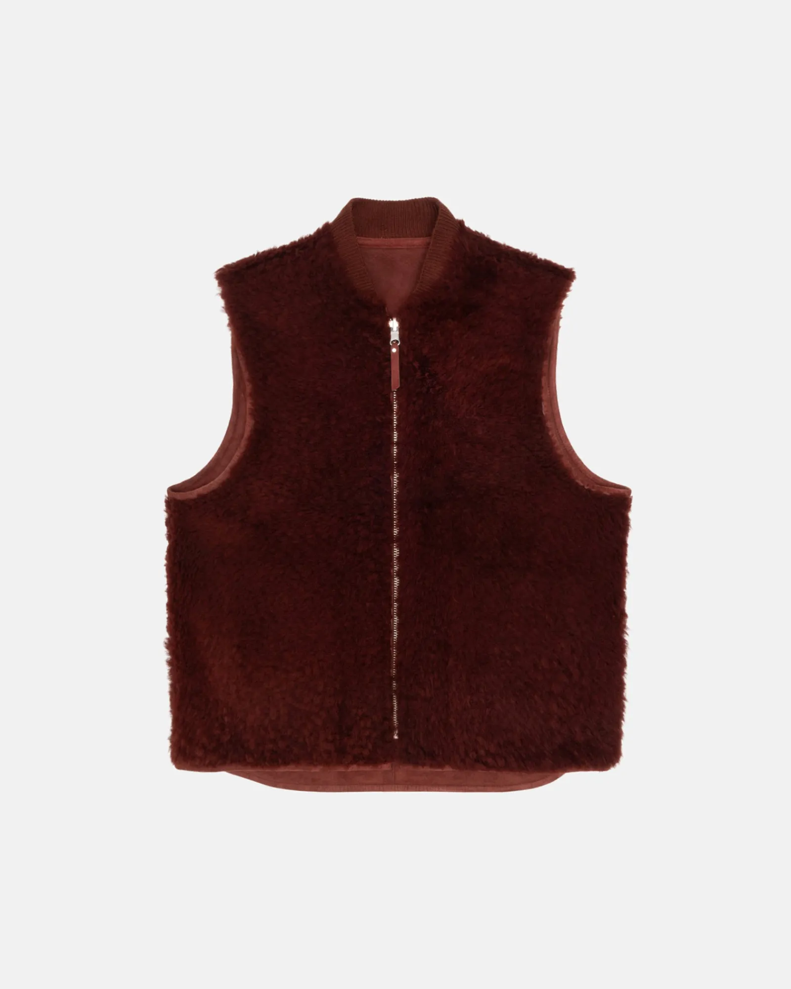 Outerwear>Stüssy REVERSIBLE SHEARLING WORKGEAR VEST Burgundy