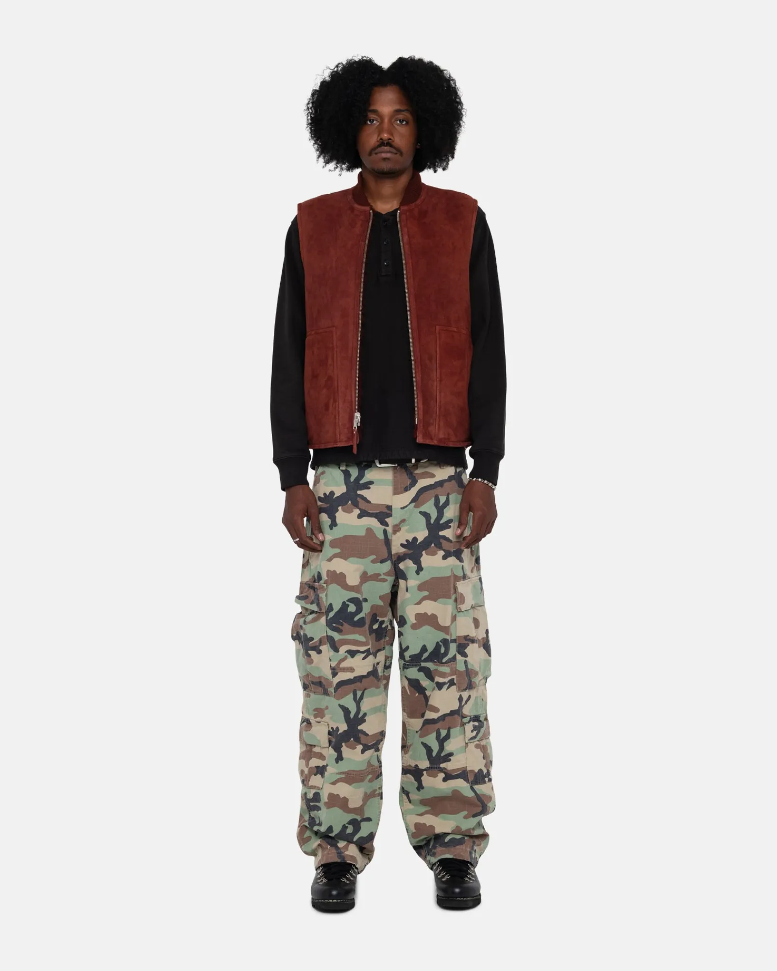 Outerwear>Stüssy REVERSIBLE SHEARLING WORKGEAR VEST Burgundy