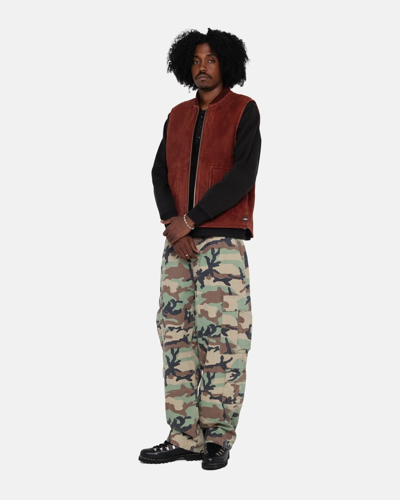 Outerwear>Stüssy REVERSIBLE SHEARLING WORKGEAR VEST Burgundy